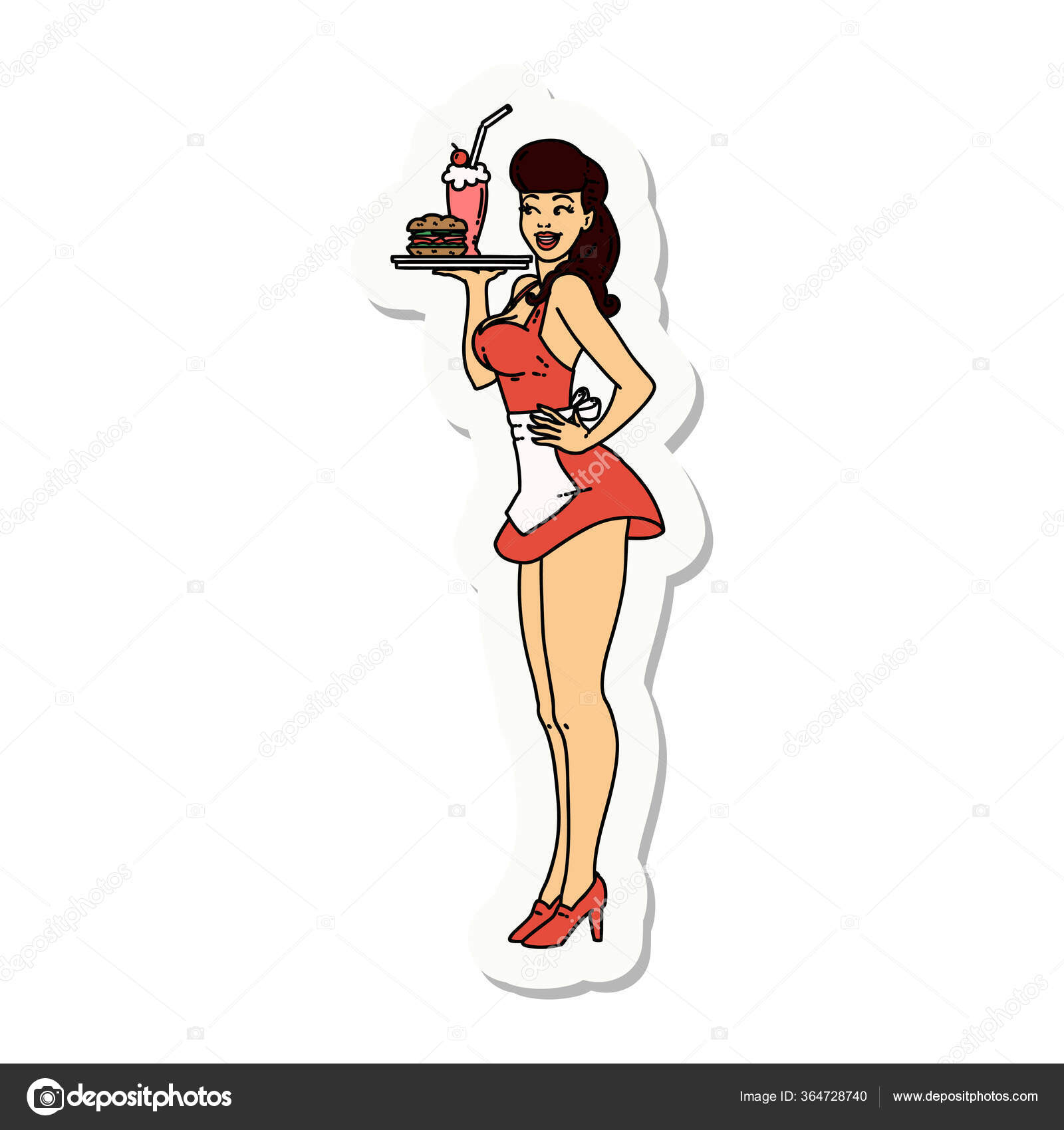 Sticker Tattoo Traditional Style Pinup Waitress Girl Stock Vector Image By C Lineartestpilot 364728740