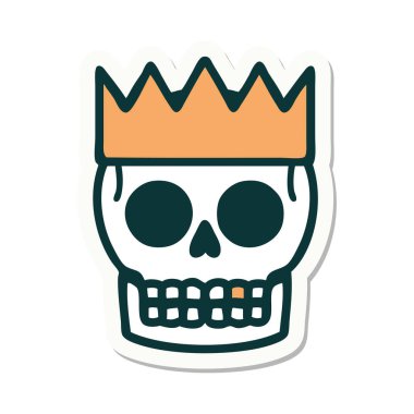 Geleneksel kafatası ve taç stili dövme çıkartması.