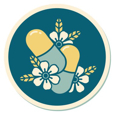 Geleneksel hap ve çiçek stiliyle dövme çıkartması