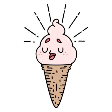 Geleneksel dövmeli dondurma karakterinin çizimi