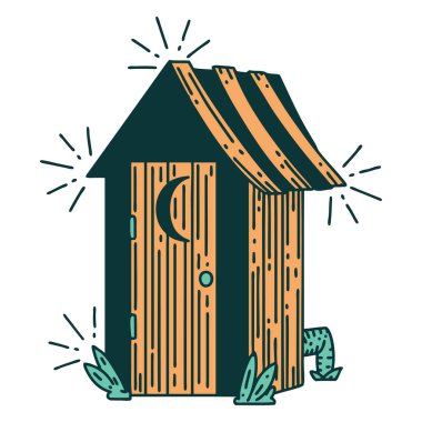 Geleneksel dövme stili açık hava tuvaletinin çizimi