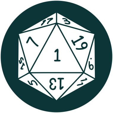 icon of natural 1 D20 dice roll clipart