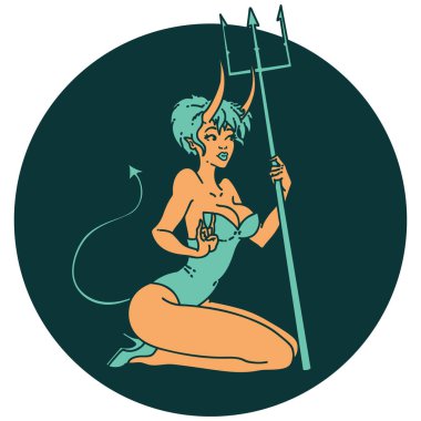 iconic tattoo style image of a pinup devil girl clipart