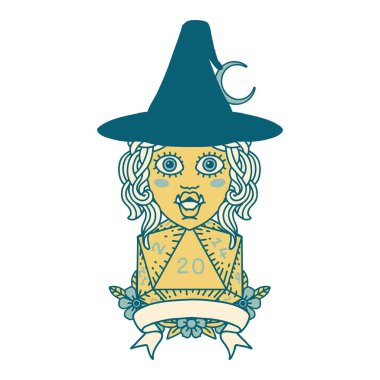 Retro Dövme Biçimi Doğal 20 zarlı yarı ork cadı karakteri