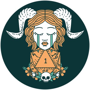 Doğal bir d20 zar atma ile hüzünlü bağlama simgesi