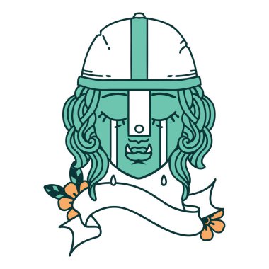 Retro Dövme Tarzı Ağlayan Ork savaşçı karakter yüzü