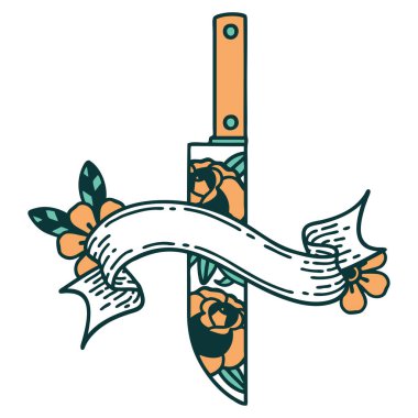 Hançer ve çiçekli geleneksel dövme.