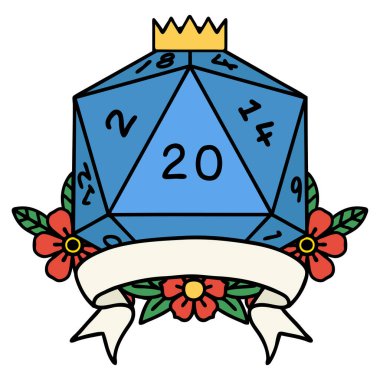 Retro Dövme Biçimi Doğal 20 kritik vuruş D20 zar atma