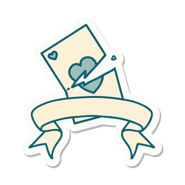 Yırtık bir kartın pankartıyla dövme stili etiketi