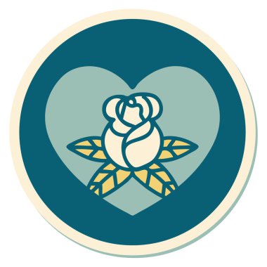 Geleneksel kalp ve çiçek stiliyle dövme çıkartması.