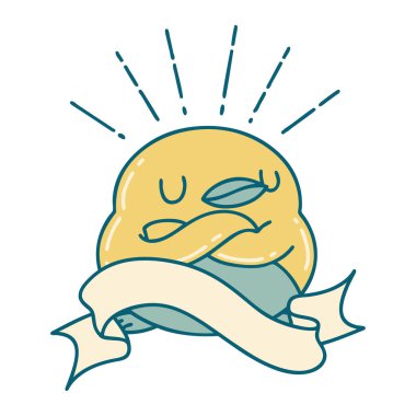 Katlanmış kanatlı robin dövmeli parşömen.