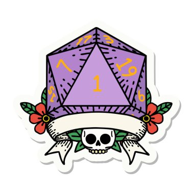 Doğal bir d20 zar çıkartması.