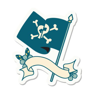 Korsan bayrağı dövmesi stili çıkartma