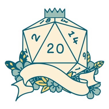 Retro Dövme Biçimi Doğal 20 D20 zar atma