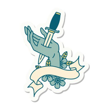 Elinde hançer işareti olan dövme stili çıkartma.