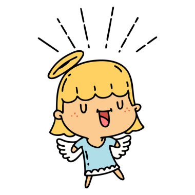 Geleneksel dövme stili şarkı söyleyen meleğin çizimi