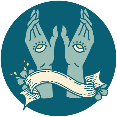 Mistik el sancağıyla dövme stili simgesi