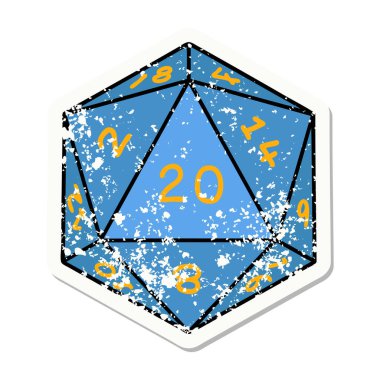 Doğal 20 D20 zarının grunge sticker 'ı