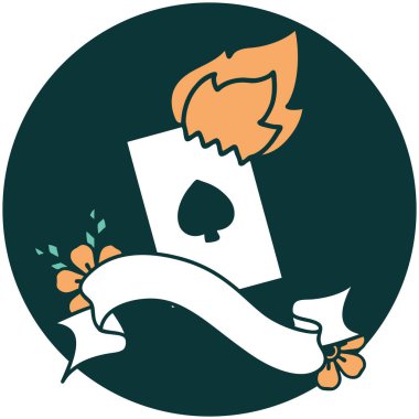 alevli kart pankartıyla dövme biçimi simgesi