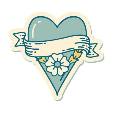 Geleneksel kalp çiçeği ve bayrak şeklinde dövme çıkartması.