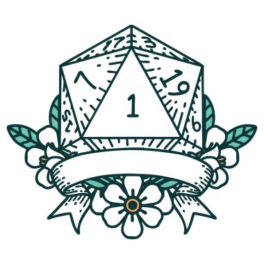 Retro Dövme Biçimi Doğal bir d20 zar atma