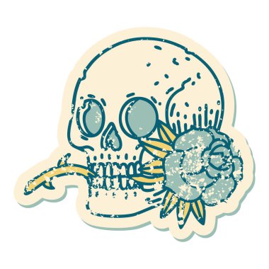 Bir kafatası ve gülün sembolik dövmeli görüntüsü