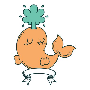 Dövme stili parşömen Mutlu balina karakteri fışkırtan