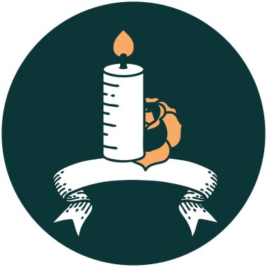 bir mum ve bir gül pankartıyla dövme biçimi simgesi