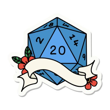 Doğal bir yirmi D20 zar atmanın etiketi.