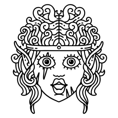 Siyah ve Beyaz Dövme Çizim Tarzı Cin Barbar karakter yüzü