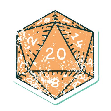 d20 zarının ikonik sıkıntılı dövme biçimi