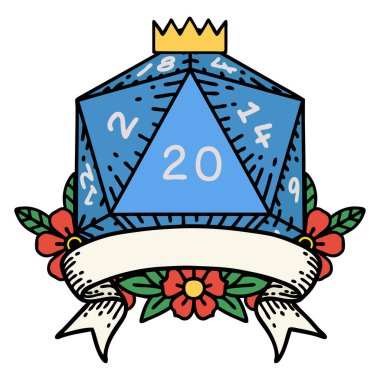 Retro Dövme Biçimi Doğal 20 kritik vuruş D20 zar atma