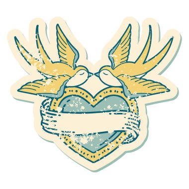 Kırlangıçların sembolik dövmesi ve sancaklı bir kalp.