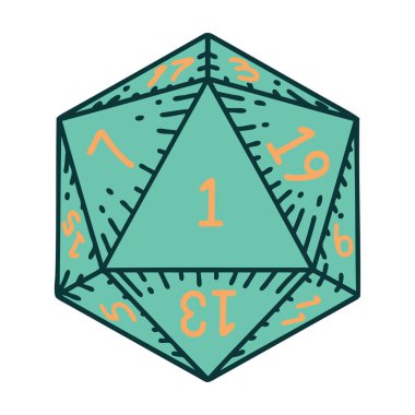 Retro Dövme Biçimi Doğal 1D20 zar atma