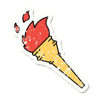 Geleneksel yanan meşale stili, sıkıntılı etiket dövmesi