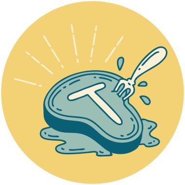 Dövme stili biftek ve çatal ikonu.