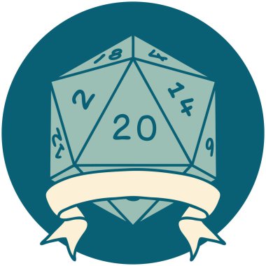 Retro Dövme Biçimi Doğal 20 kritik vuruş D20 zar atma