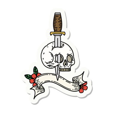 Kafatası sancağıyla dövme stili çıkartması