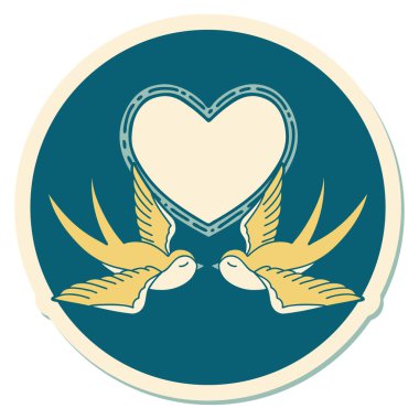 Dövme çıkartması geleneksel kırlangıçlar ve kalp şeklinde.