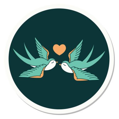 Dövme çıkartması geleneksel kırlangıçlar ve kalp şeklinde.