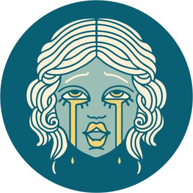 Ağlayan mutlu bir kadının ikonik dövme görüntüsü.