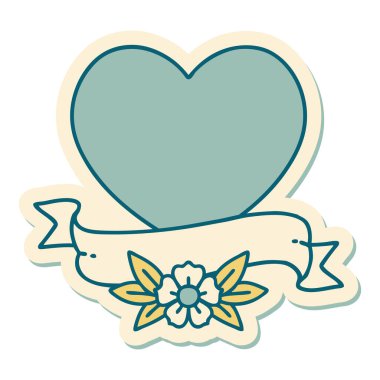 Geleneksel kalp ve bayrak stiliyle dövme çıkartması