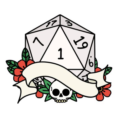 Retro Dövme Biçimi Doğal bir d20 zar atma