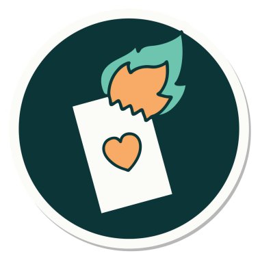 Geleneksel stil dövme çıkartması. Alev kartı.