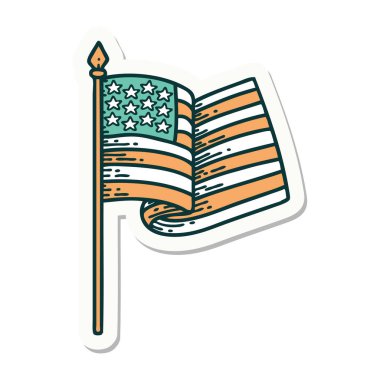 Amerikan bayrağının geleneksel stiliyle dövme çıkartması.