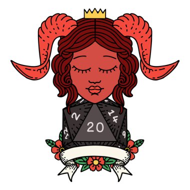 Retro Dövme Biçimi Doğal 20 ile tiefling mutlu