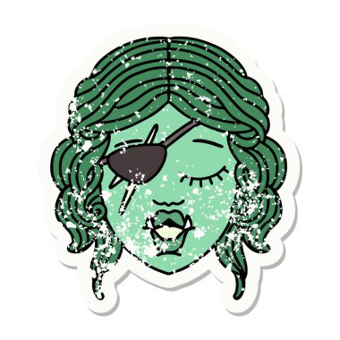 Bir Ork haydut karakter yüzünün grunge çıkartması