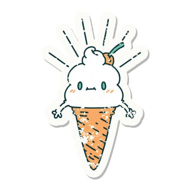 Dövme stili dondurma karakterinin eski bir çıkartması.