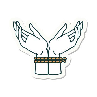 Dövme çıkartması. Geleneksel stil. Bağlı bir çift el.