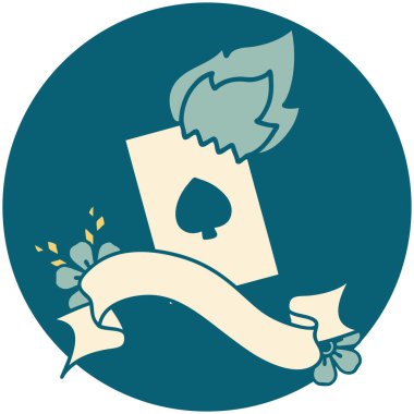 alevli kart pankartıyla dövme biçimi simgesi